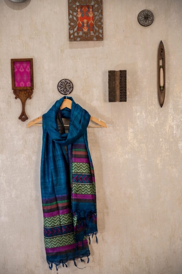 Raw Silk Blue Handwoven Duppata