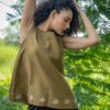 Olivegreen natural dyed comfort top with Rogan print