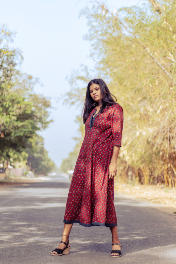 Maroon Kalamkari Oversized Dress